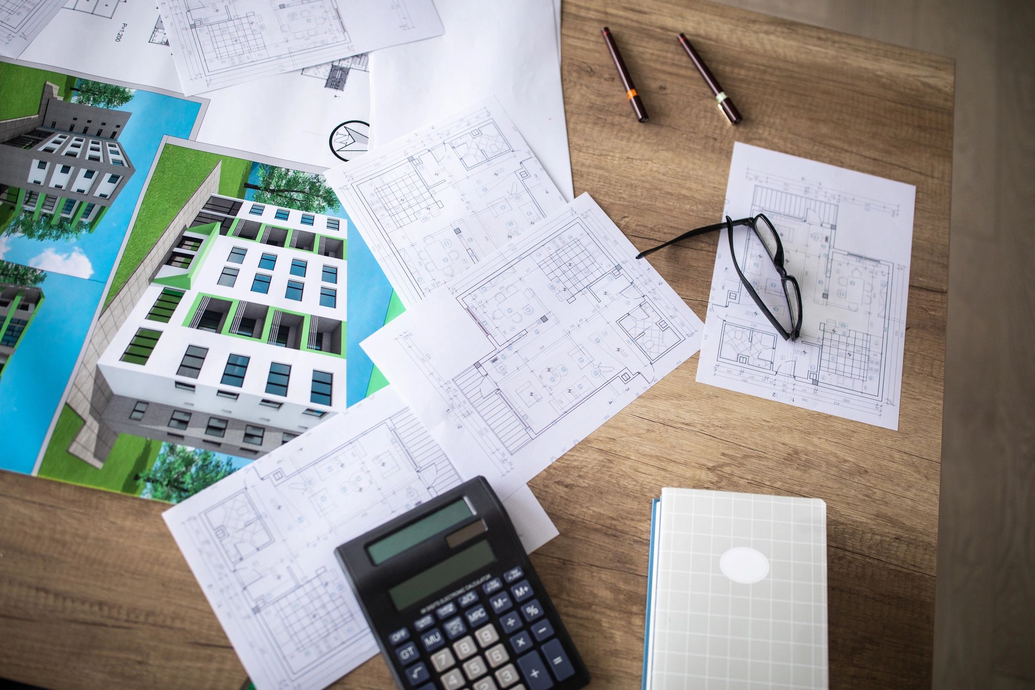 Top view of architecture office table